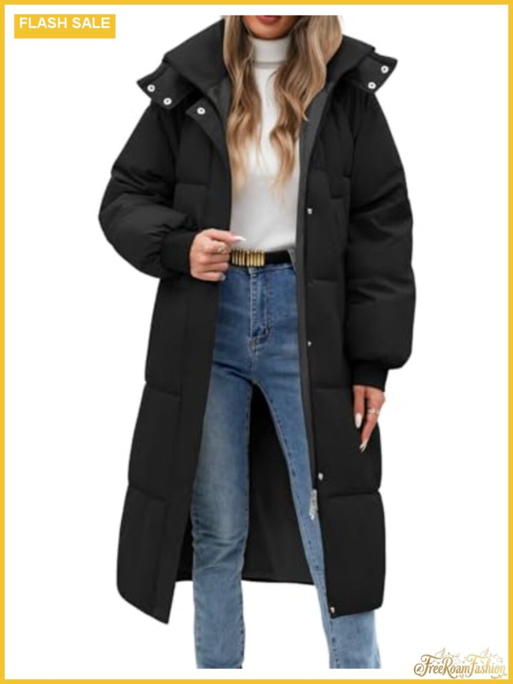 Women's Long Quilted Puffer Coat Hooded Zip Winter Jacket